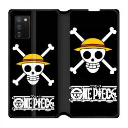 Housse cuir portefeuille Pour Samsung Galaxy A02S Manga One Piece Tete de Mort