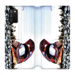 Housse cuir portefeuille Pour Samsung Galaxy A02S Moto Casque Cross