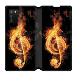 Housse cuir portefeuille Pour Samsung Galaxy A02S Musique Clé Sol Feu N