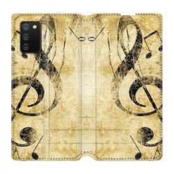 Housse cuir portefeuille Pour Samsung Galaxy A02S Musique Clé Sol Vintage
