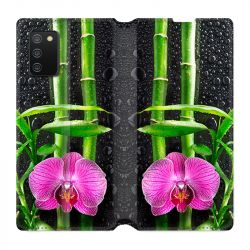 Housse cuir portefeuille Pour Samsung Galaxy A02S Orchidee Bambou