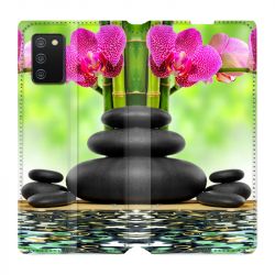 Housse cuir portefeuille Pour Samsung Galaxy A02S Orchidee Eau