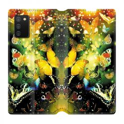 Housse cuir portefeuille Pour Samsung Galaxy A02S Papillon Jaune