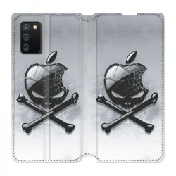 Housse cuir portefeuille Pour Samsung Galaxy A02S Pomme Tete Mort