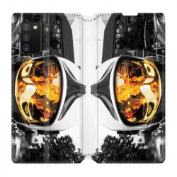 Housse cuir portefeuille Pour Samsung Galaxy A02S Pompier Casque Feu