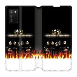 Housse cuir portefeuille Pour Samsung Galaxy A02S Pompier Soldat