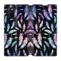 Housse cuir portefeuille Pour Samsung Galaxy A02S Psychedelic Plume