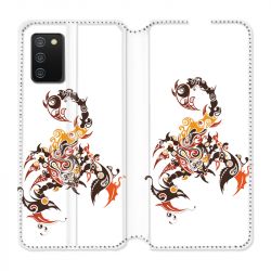 Housse cuir portefeuille Pour Samsung Galaxy A02S Scorpion Blanc