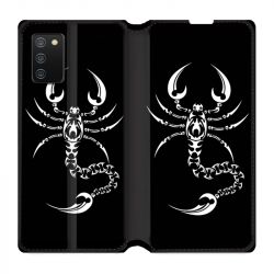 Housse cuir portefeuille Pour Samsung Galaxy A02S Scorpion Noir