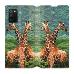 Housse cuir portefeuille Pour Samsung Galaxy A02S Savane Girafe Duo
