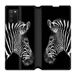 Housse cuir portefeuille Pour Samsung Galaxy A02S Savane Zebra