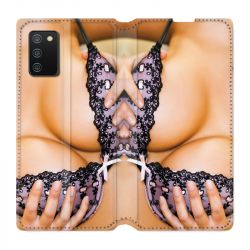 Housse cuir portefeuille Pour Samsung Galaxy A02S Sexy Boobs
