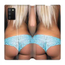 Housse cuir portefeuille Pour Samsung Galaxy A02S Sexy Tanga Bleu