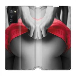 Housse cuir portefeuille Pour Samsung Galaxy A02S Sexy Tanga Rouge