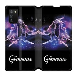 Housse cuir portefeuille Pour Samsung Galaxy A02S Signe Zodiaque 2 Gémeaux