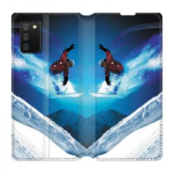 Housse cuir portefeuille Pour Samsung Galaxy A02S Snowboard Saut