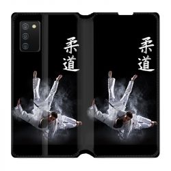 Housse cuir portefeuille Pour Samsung Galaxy A02S Judo Noir