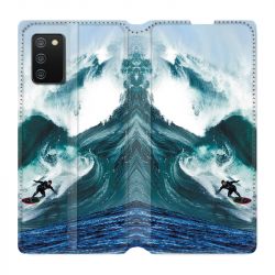 Housse cuir portefeuille Pour Samsung Galaxy A02S Surf Vague
