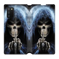 Housse cuir portefeuille Pour Samsung Galaxy A02S Tete de Mort Doigt