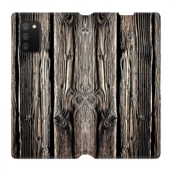 Housse cuir portefeuille Pour Samsung Galaxy A02S Texture Bois