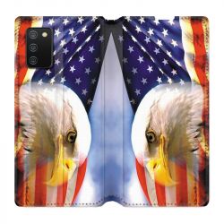 Housse cuir portefeuille Pour Samsung Galaxy A02S Amerique USA Aigle