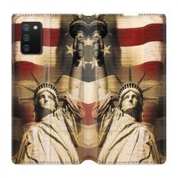 Housse cuir portefeuille Pour Samsung Galaxy A02S Amerique USA Statue liberté