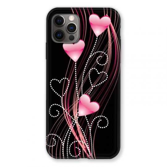 Coque Pour Iphone 13 (6.1) Coeur Rose Montant sur Noir