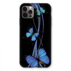 Coque Pour Iphone 13 MINI (5.4) Papillon bleu sur Noir