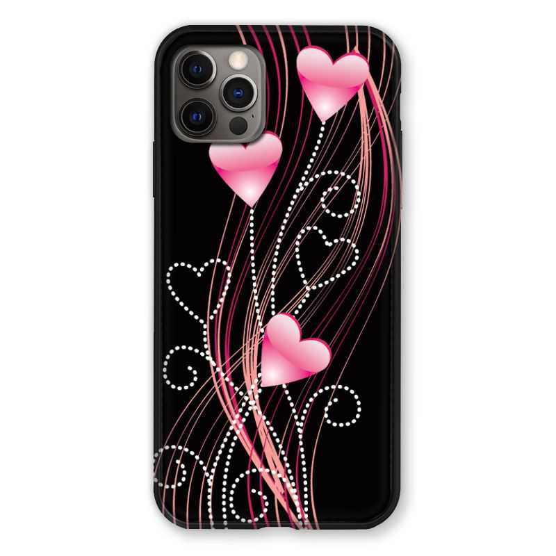 Coque Pour Iphone 13 PRO Coeur Rose Montant sur Noir