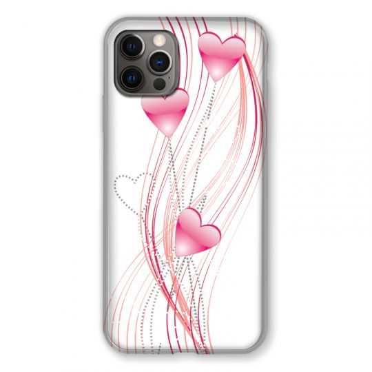 Coque Pour Iphone 13 PRO Coeur Rose Montant sur Blanc