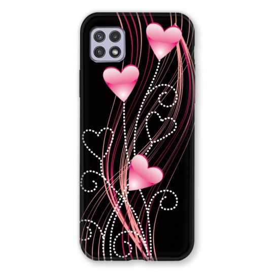 Coque Pour Samsung Galaxy A22 5G Coeur Rose Montant sur Noir