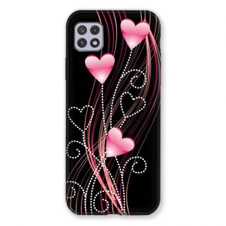 Coque Pour Samsung Galaxy A22 5G Coeur Rose Montant sur Noir