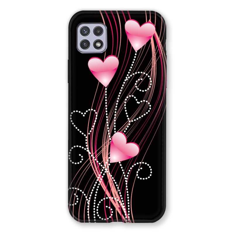 Coque Pour Samsung Galaxy A22 5G Coeur Rose Montant sur Noir