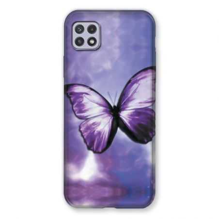 Coque Pour Samsung Galaxy A22 5G Papillon Violet et Blanc