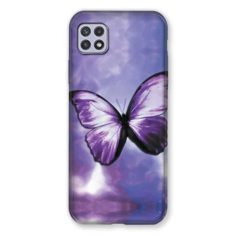 Coque Pour Samsung Galaxy A22 5G Papillon Violet et Blanc