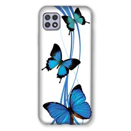 Coque Pour Samsung Galaxy A22 5G Papillon bleu sur Blanc
