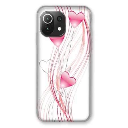 Coque Pour Xiaomi Mi 11 Lite 4G / 5G Coeur Rose Montant sur Blanc