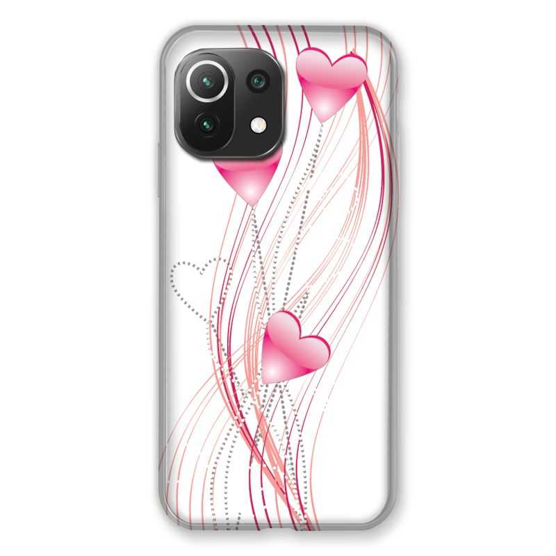 Coque Pour Xiaomi Mi 11 Lite 4G / 5G Coeur Rose Montant sur Blanc