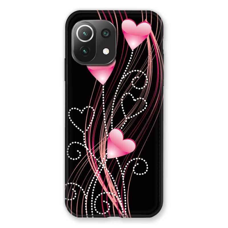 Coque Pour Xiaomi Mi 11 Lite 4G / 5G Coeur Rose Montant sur Noir