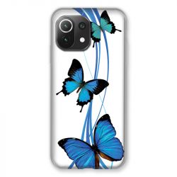 Coque Pour Xiaomi Mi 11 Lite 4G / 5G Papillon bleu sur Blanc