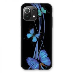 Coque Pour Xiaomi Mi 11 Lite 4G / 5G Papillon bleu sur Noir