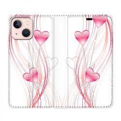 Housse Cuir Portefeuille Pour Iphone 13 Coeur Rose Montant sur Blanc