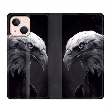 Housse Cuir Portefeuille Pour Iphone 13 Aigle Royal Noir