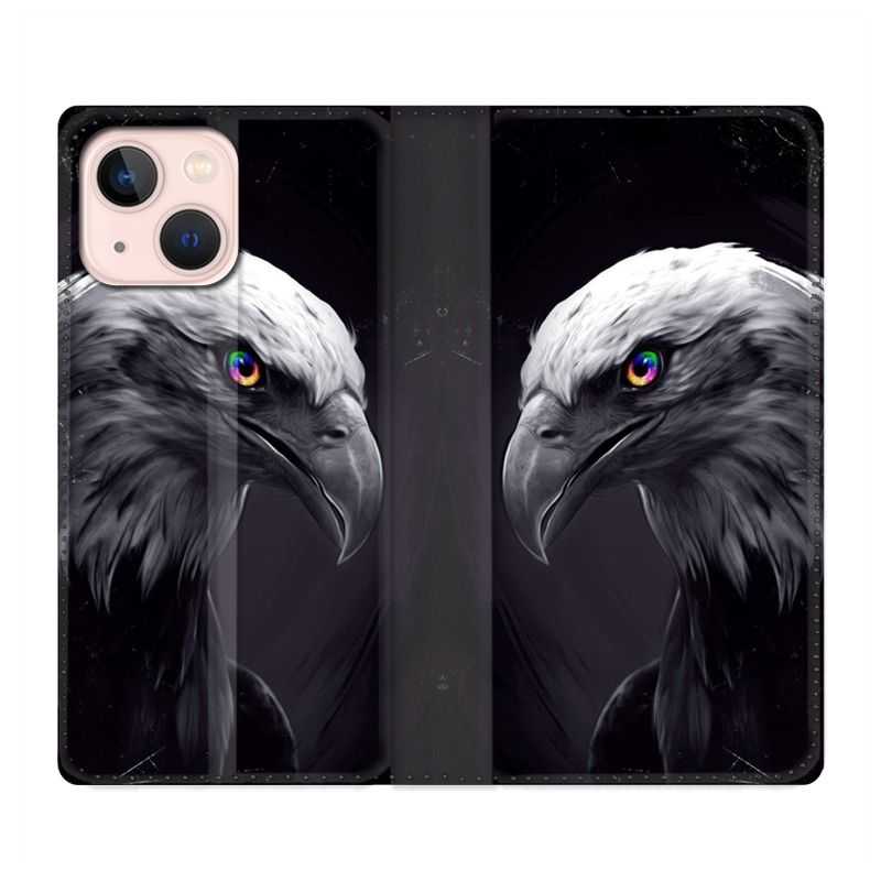 Housse Cuir Portefeuille Pour Iphone 13 Aigle Royal Noir