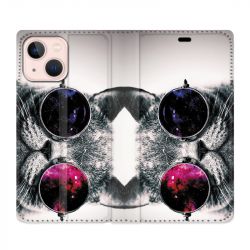 Housse Cuir Portefeuille Pour Iphone 13 Chat Fashion