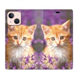 Housse Cuir Portefeuille Pour Iphone 13 Chat Violet