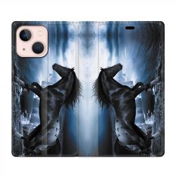 Housse Cuir Portefeuille Pour Iphone 13 Cheval Noir