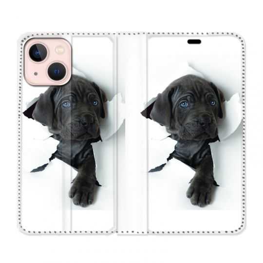 Housse Cuir Portefeuille Pour Iphone 13 Chien Noir