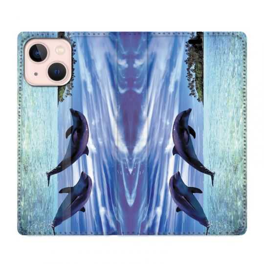 Housse Cuir Portefeuille Pour Iphone 13 Dauphin Ile