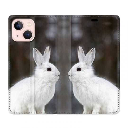 Housse Cuir Portefeuille Pour Iphone 13 Lapin Blanc
